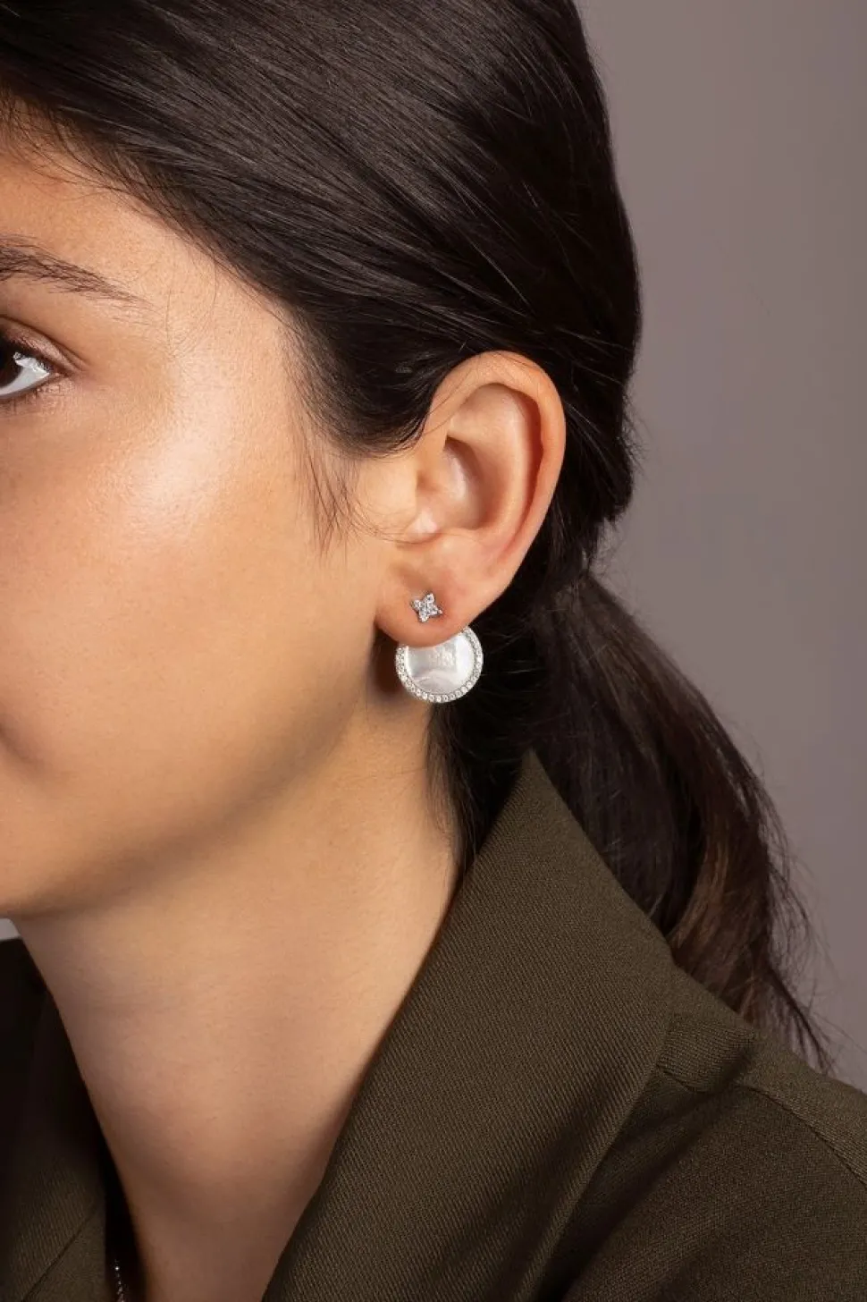 APM Monaco White Nacre Round Earrings- Earrings